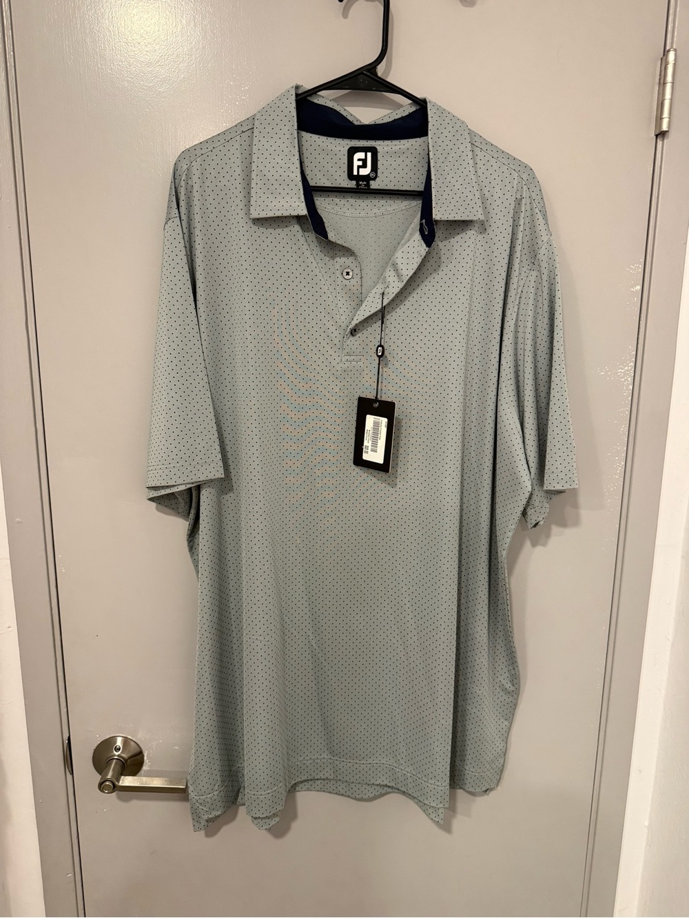 FootJoy Men's Light Gray Microdot Performance Polo with Navy Trim